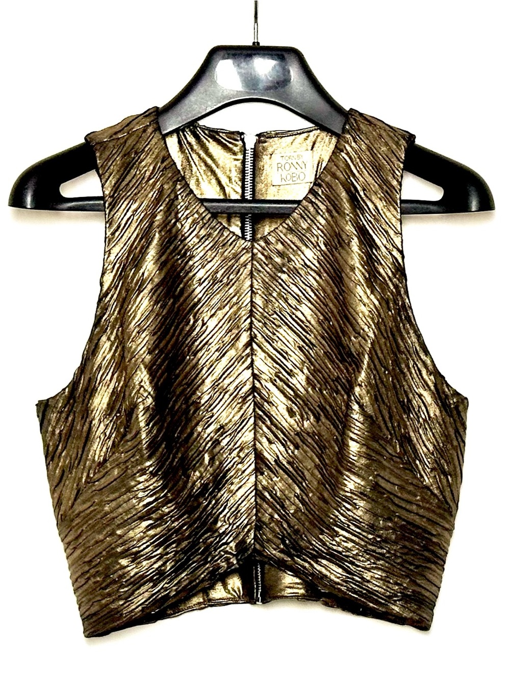 Torn by Ronny Kobo Metallic Gold Bronze Sleeveless Top w/Back Zip Size Large - Picture 8 of 8